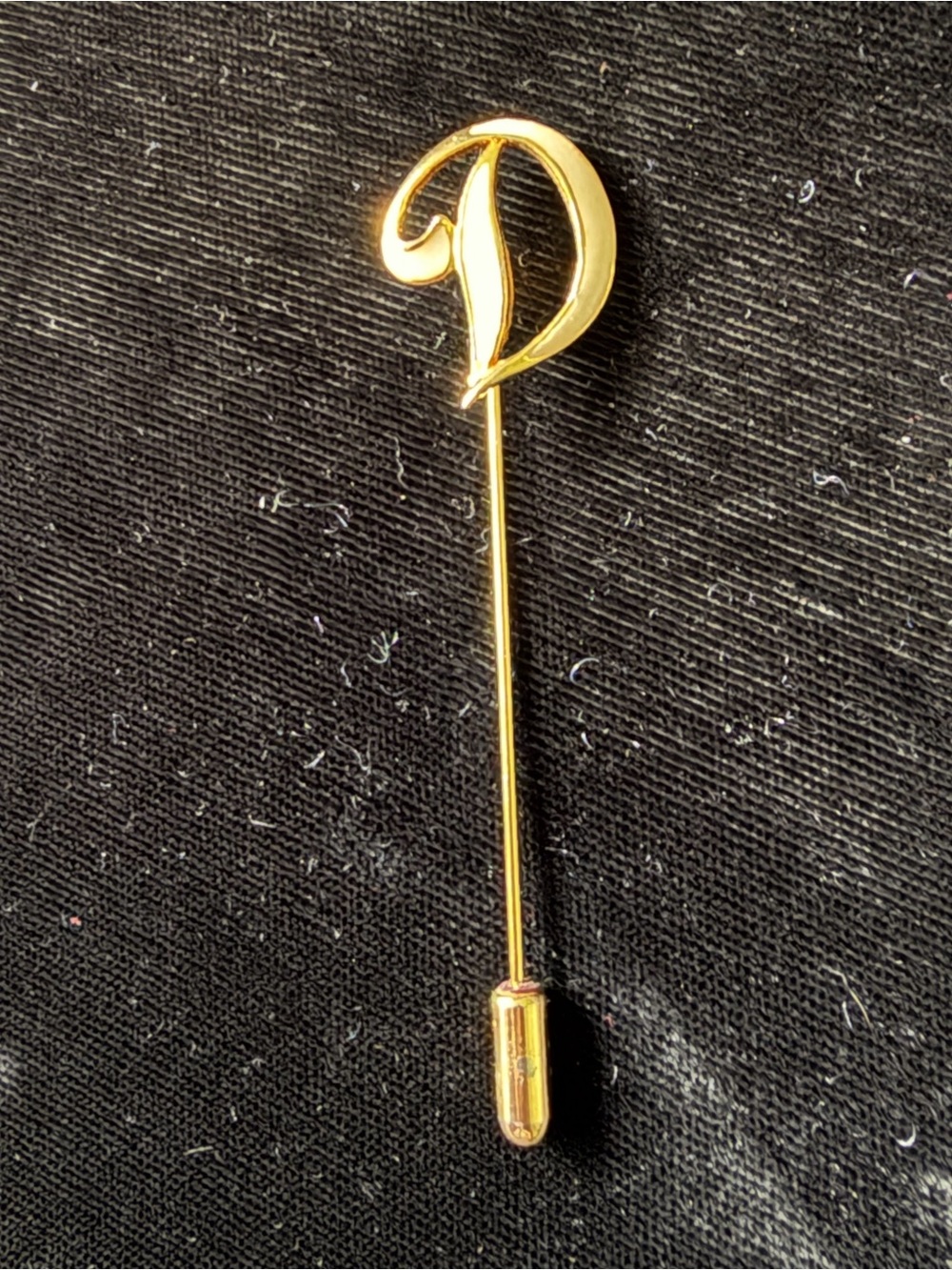Vintage Thailand Initial D Stick Pin - Gold Tone Script Letter with Ivory Enamel